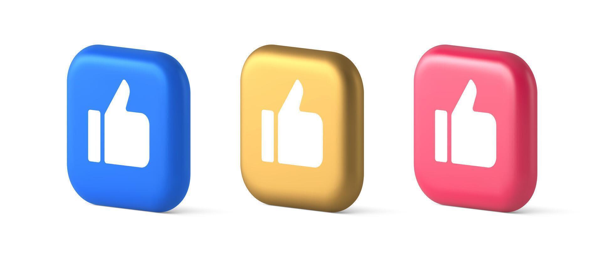 Like thumb up approve rating button confirmation cool website networking 3d realistic icon vector
