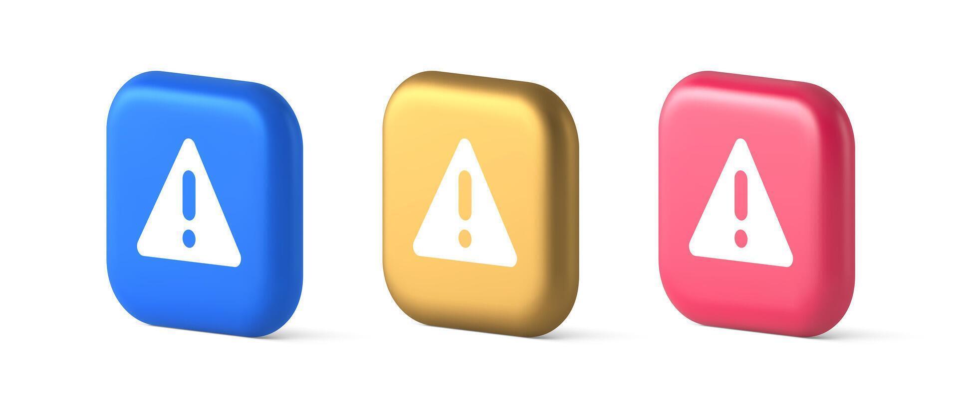 Exclamation point triangle button attention advice mark important information 3d icon vector