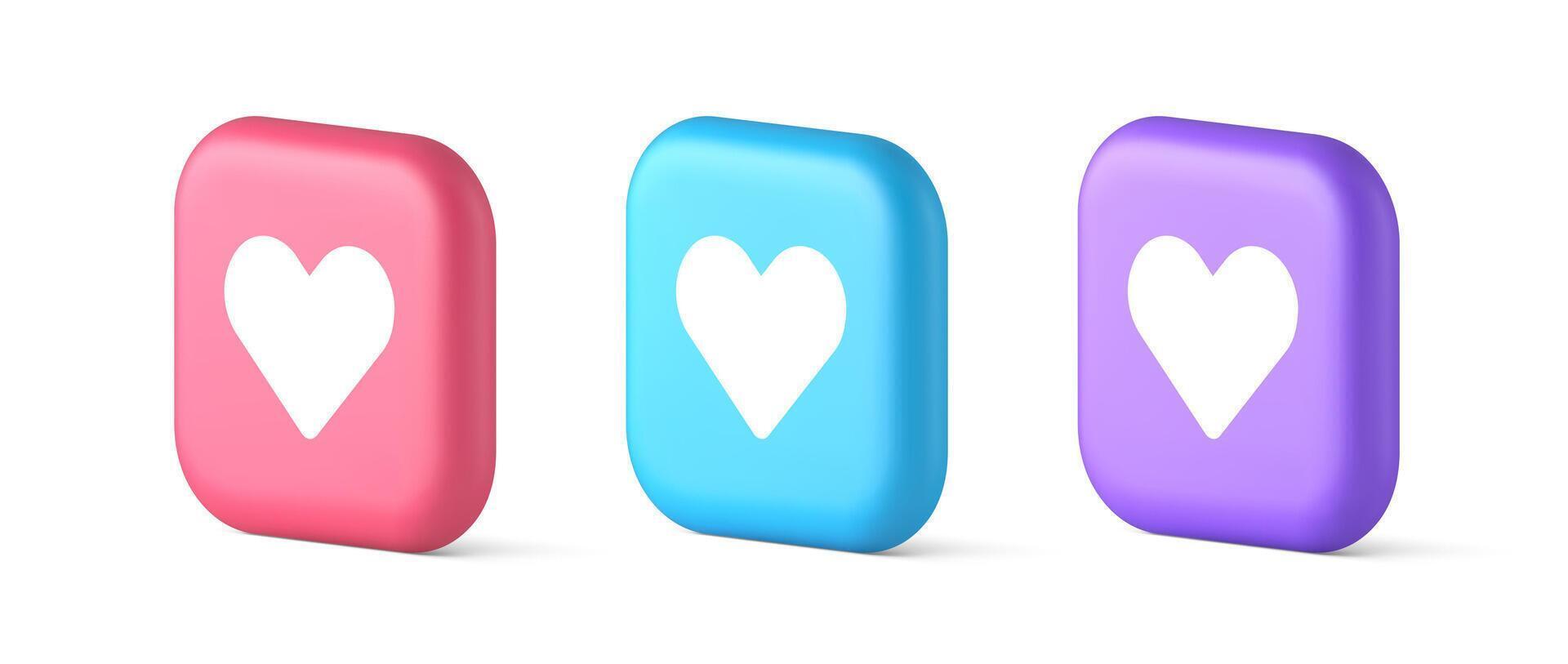 Dating application mobile interface button with heart social network communication 3d icon vector