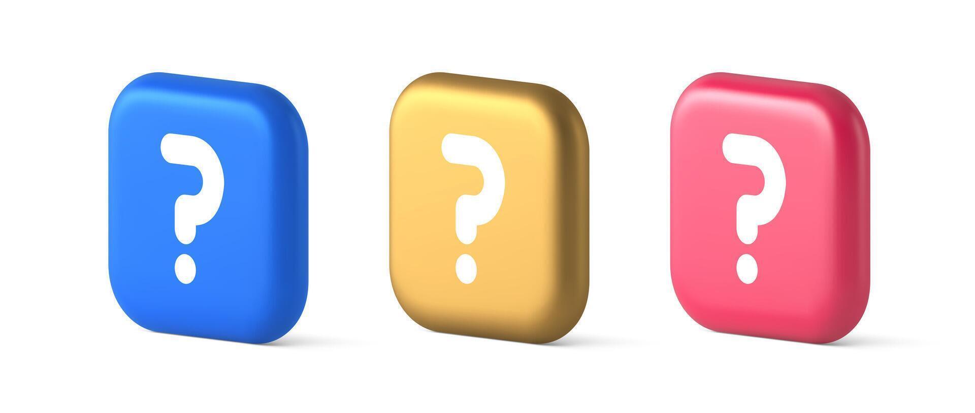 Question mark button advise attention answer FAQ point internet info support 3d icon vector