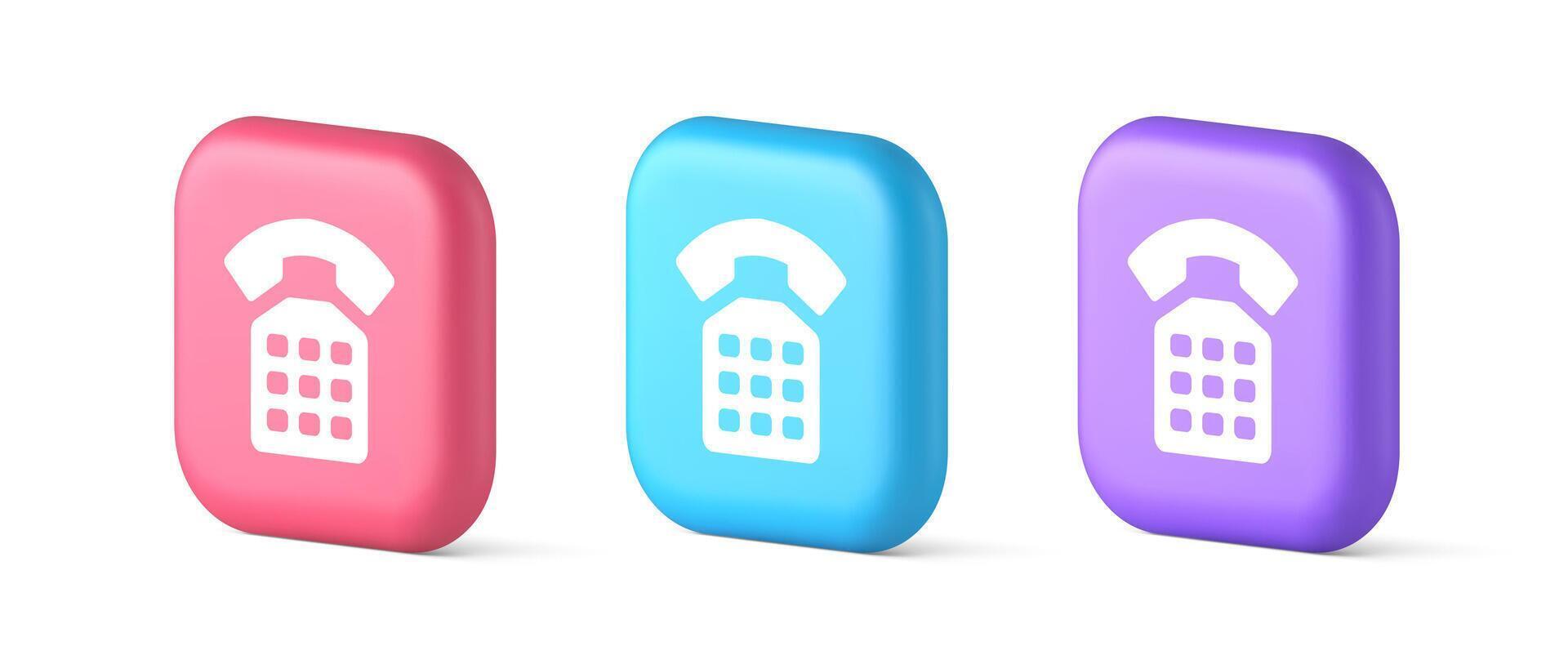 Phone customer support call contact connect button retro telephone handset 3d realistic icon vector