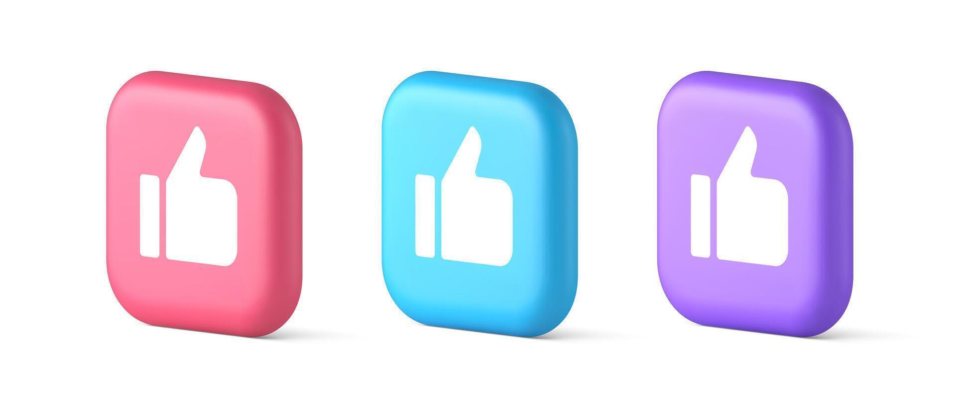 Like thumb up approve rating button confirmation cool website networking 3d realistic icon vector