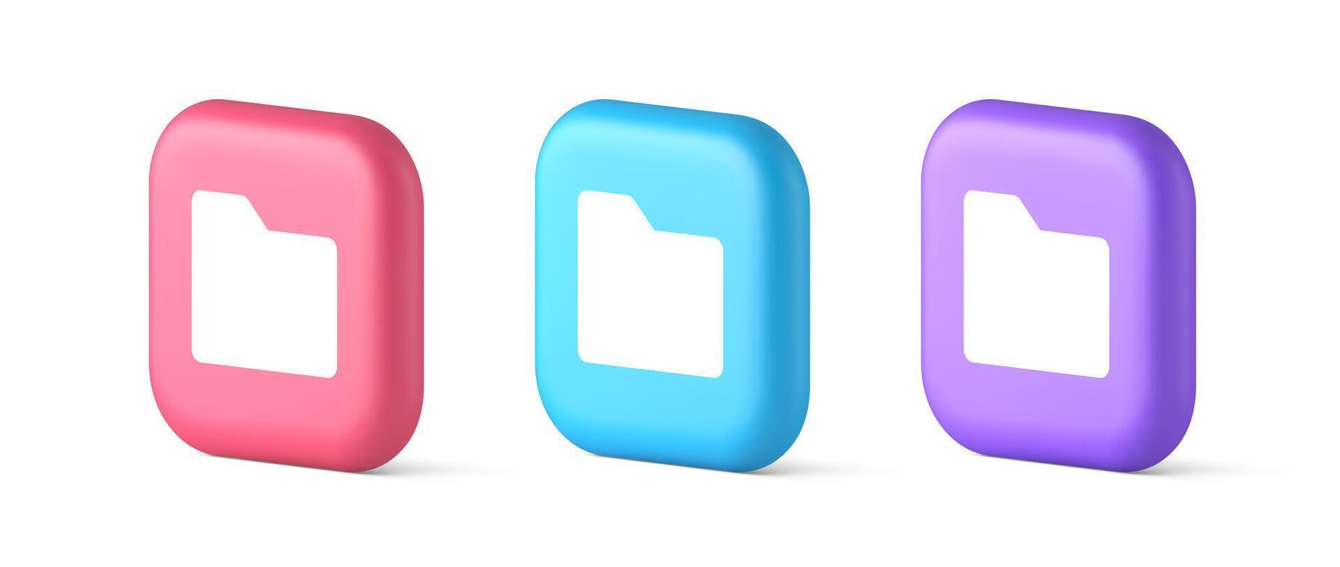 File folder archive directory button cyberspace digital document storage organizing 3d icon vector
