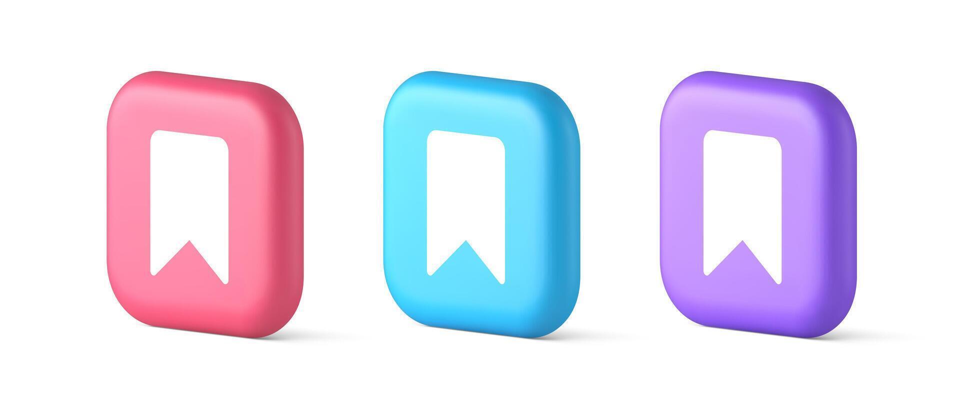 Bookmark tag flag button book reading document learning remember web 3d realistic speech bubble icon vector