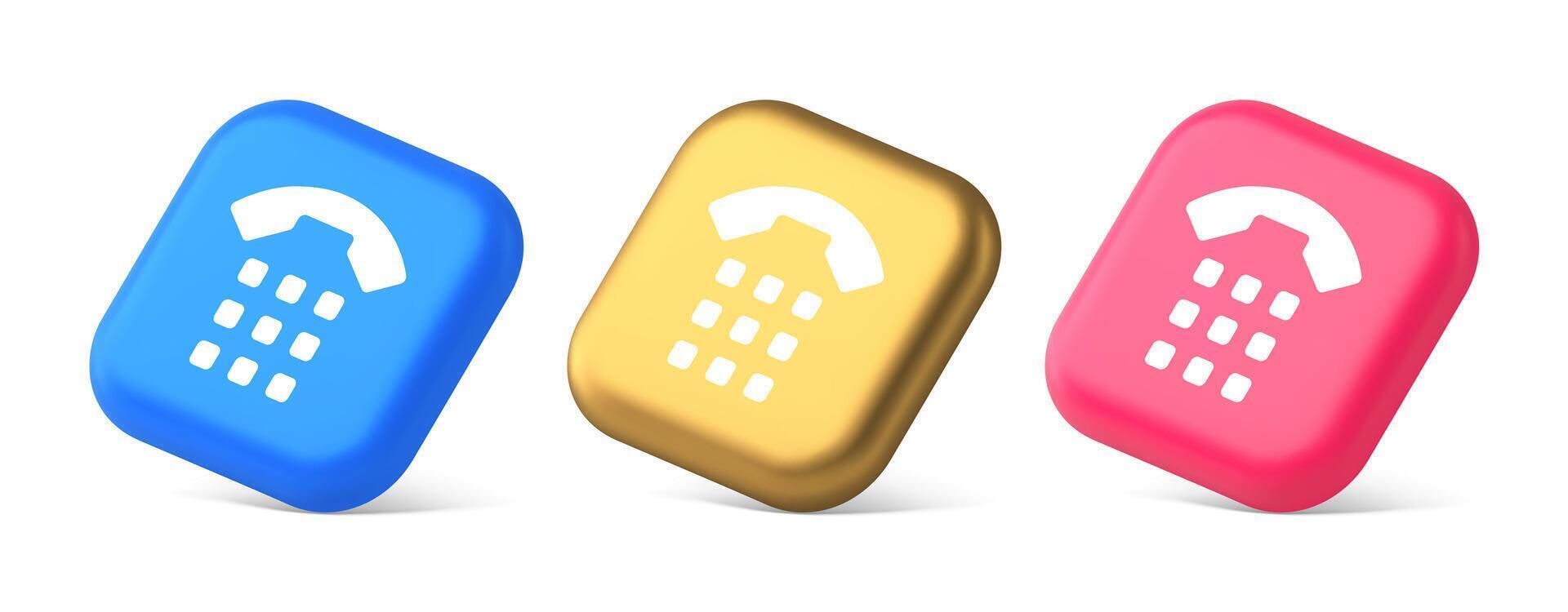 teléfono llamada botón solicitud auricular móvil contacto comunicación 3d realista isométrica icono vector