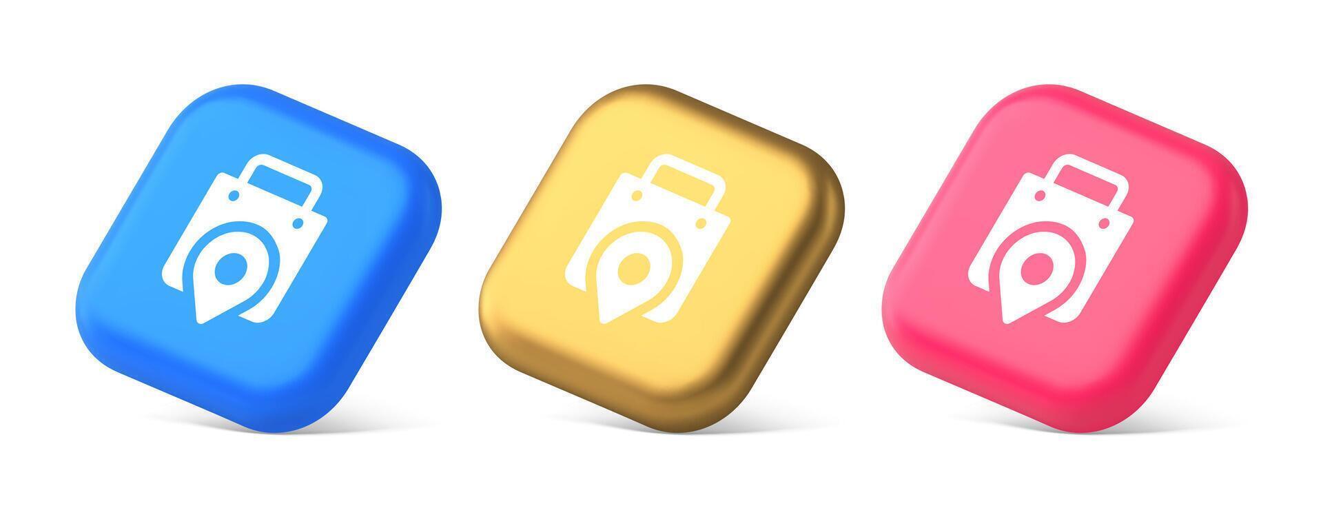 Shop location map pin with shopping bag button web app design realistic isometric icon vector