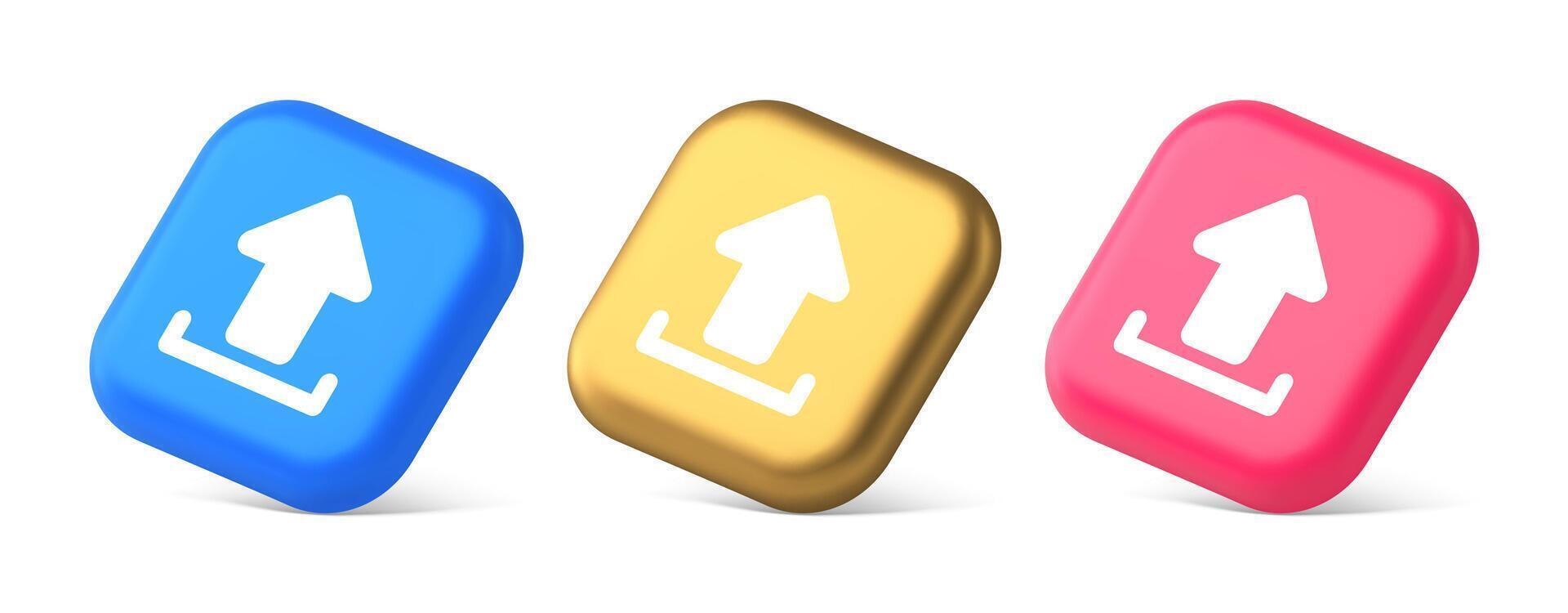 Upload up arrow button document multimedia file exchange cyberspace storage 3d isometric icon vector