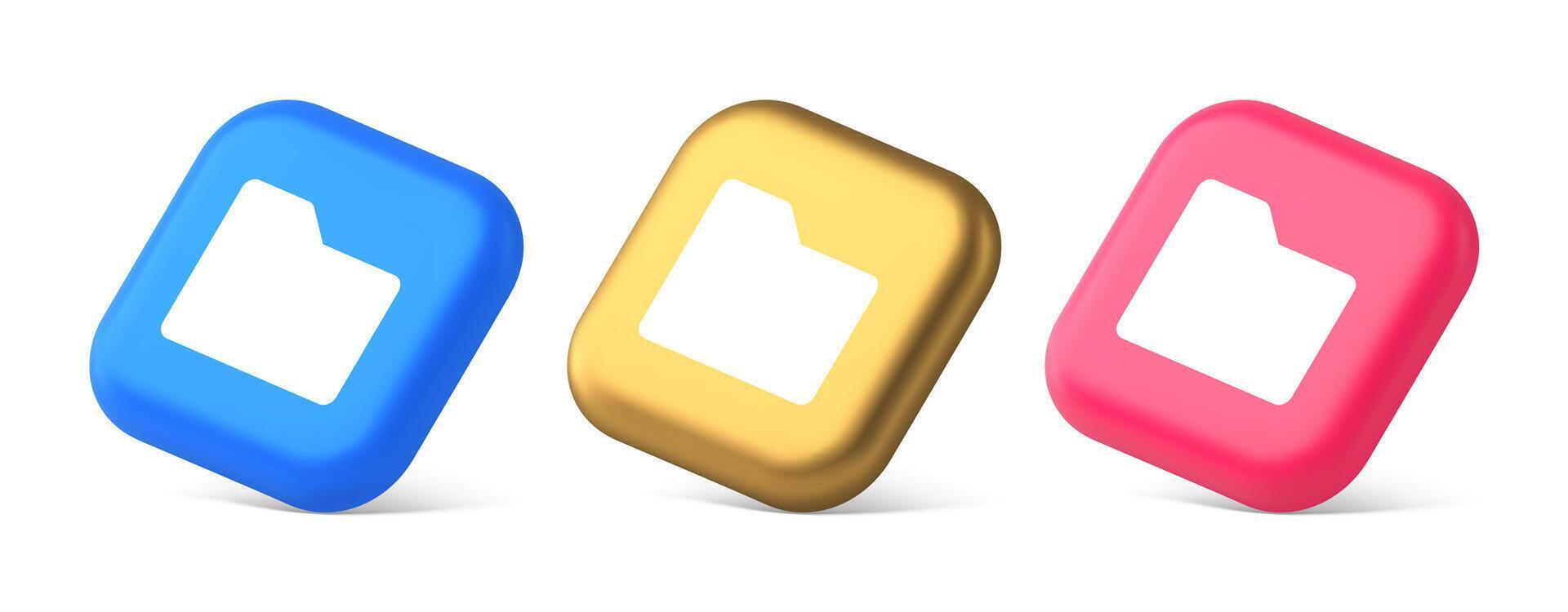 File folder archive directory button cyberspace digital document storage organizing 3d isometric icon vector