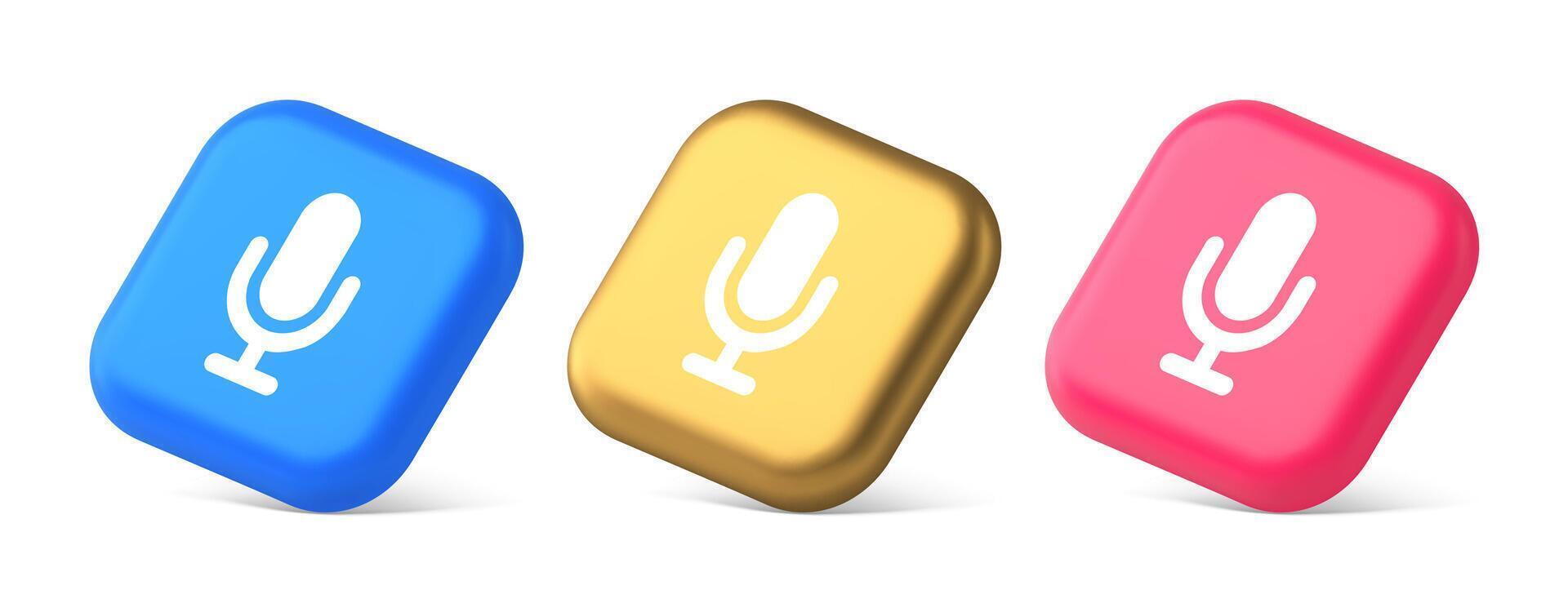 Microphone voice sound recording broadcasting button web app media communication 3d isometric icon vector