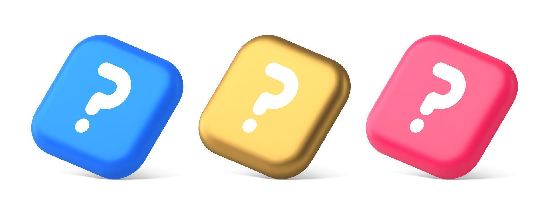 Question mark button advise attention answer FAQ point internet info support 3d isometric icon vector