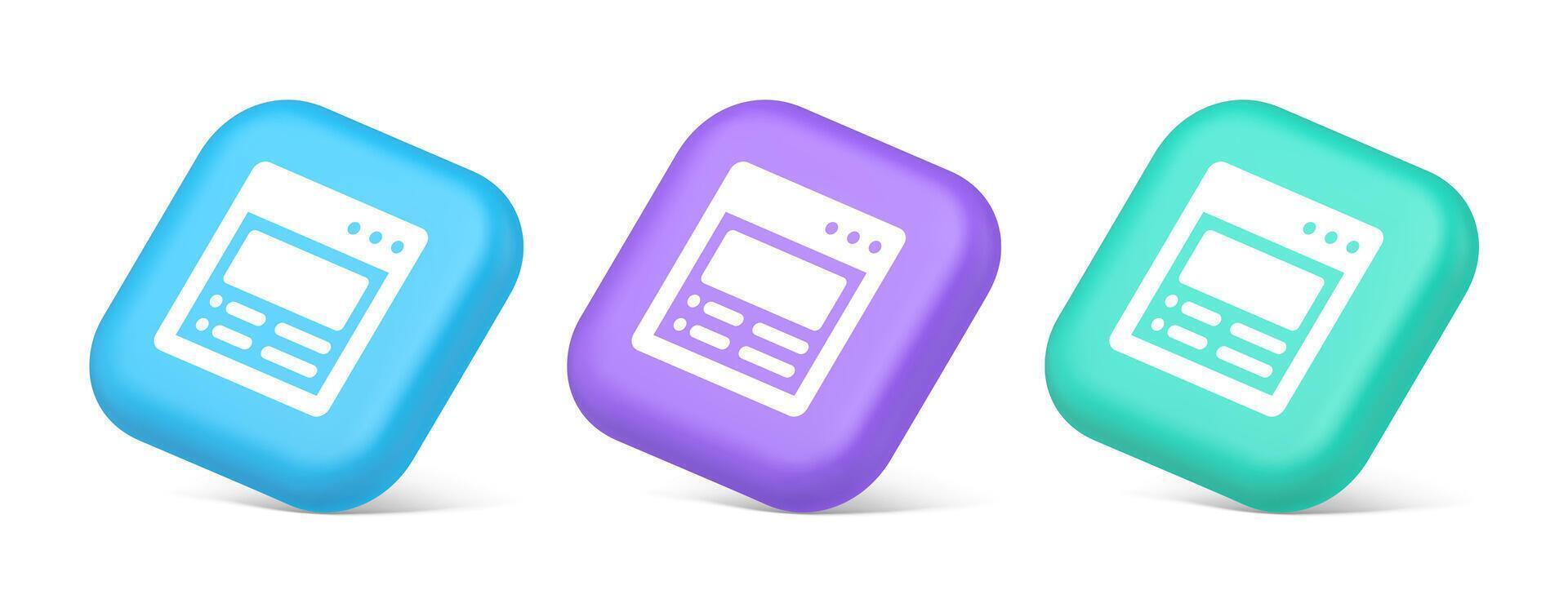 Internet document tax form banking account web page button virtual browsing interface 3d isometric icon vector