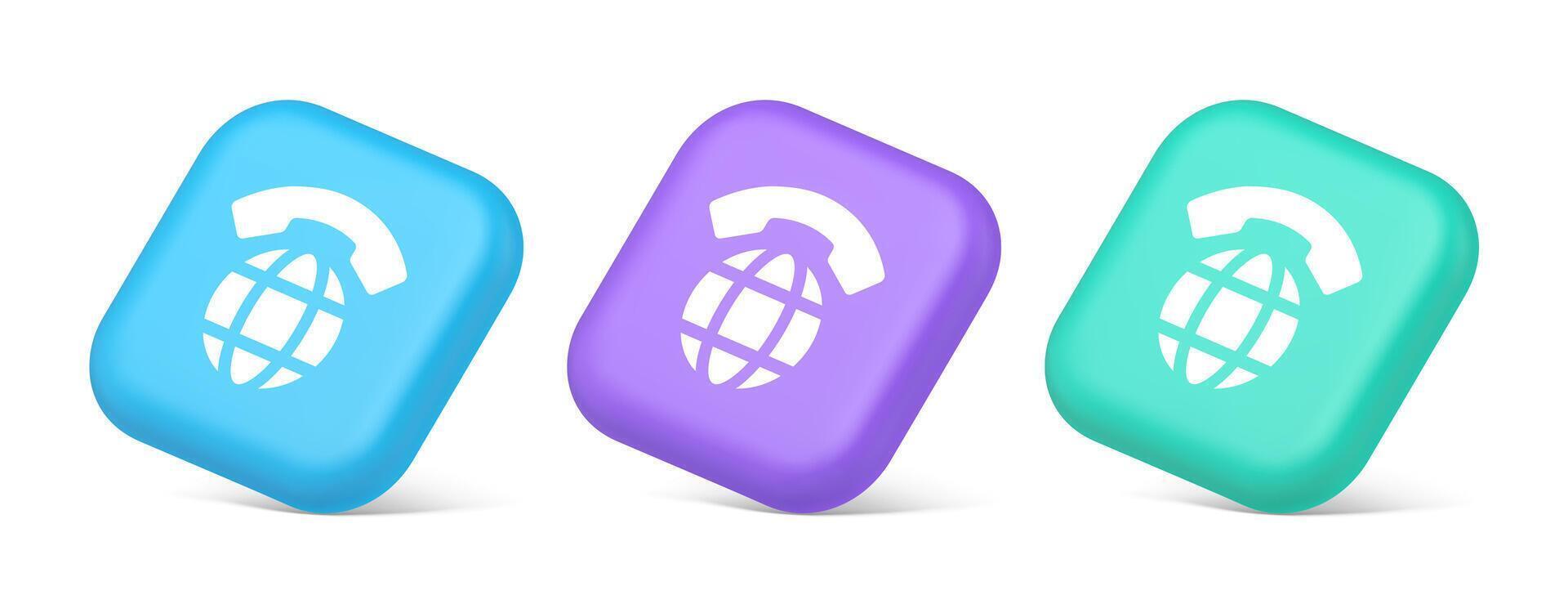 Global phone communication button internet telephone connection 3d realistic isometric icon vector