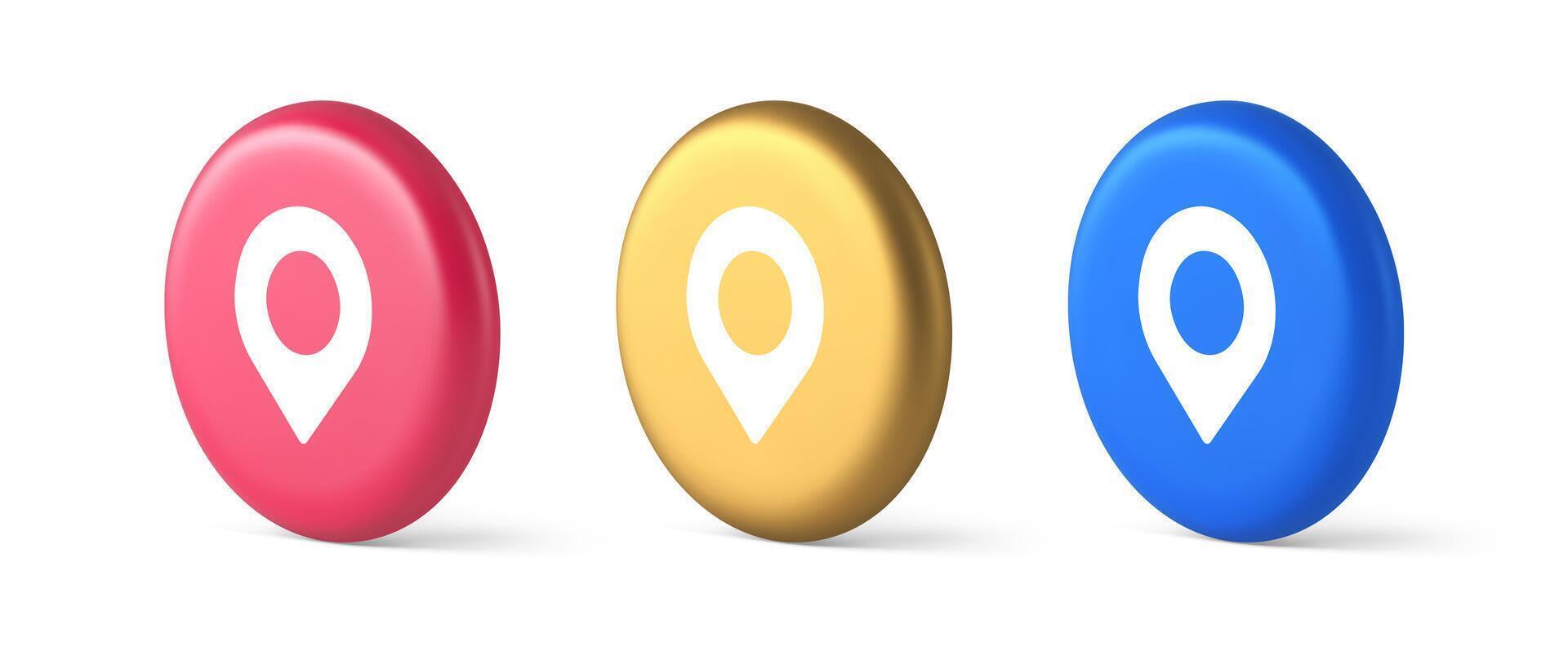 GPS map pin location service button application direction distance pointer 3d realistic isometric circle icon vector