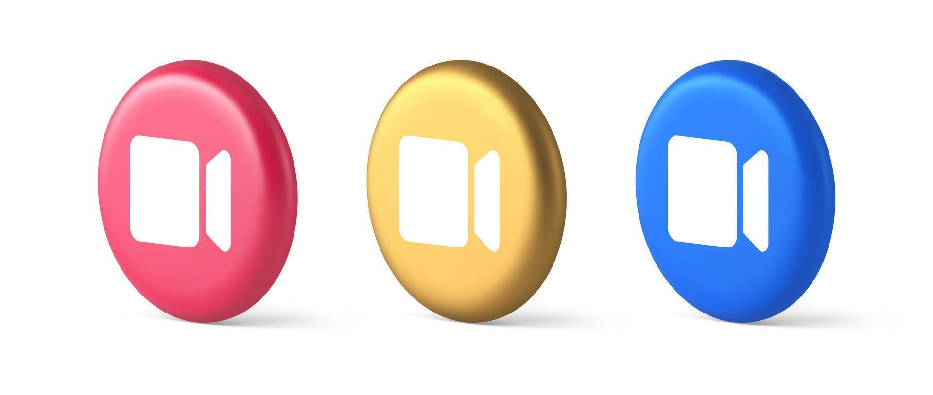 Camera photo shooting multimedia content creation button 3d realistic isometric circle icon vector