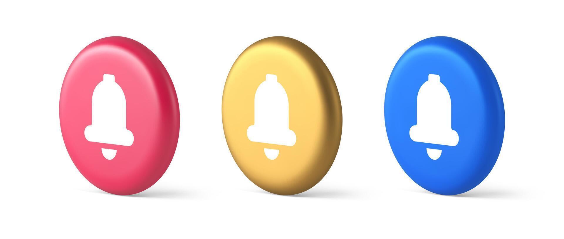 Handbell ring button cyberspace sound reminder service 3d realistic isometric circle icon vector