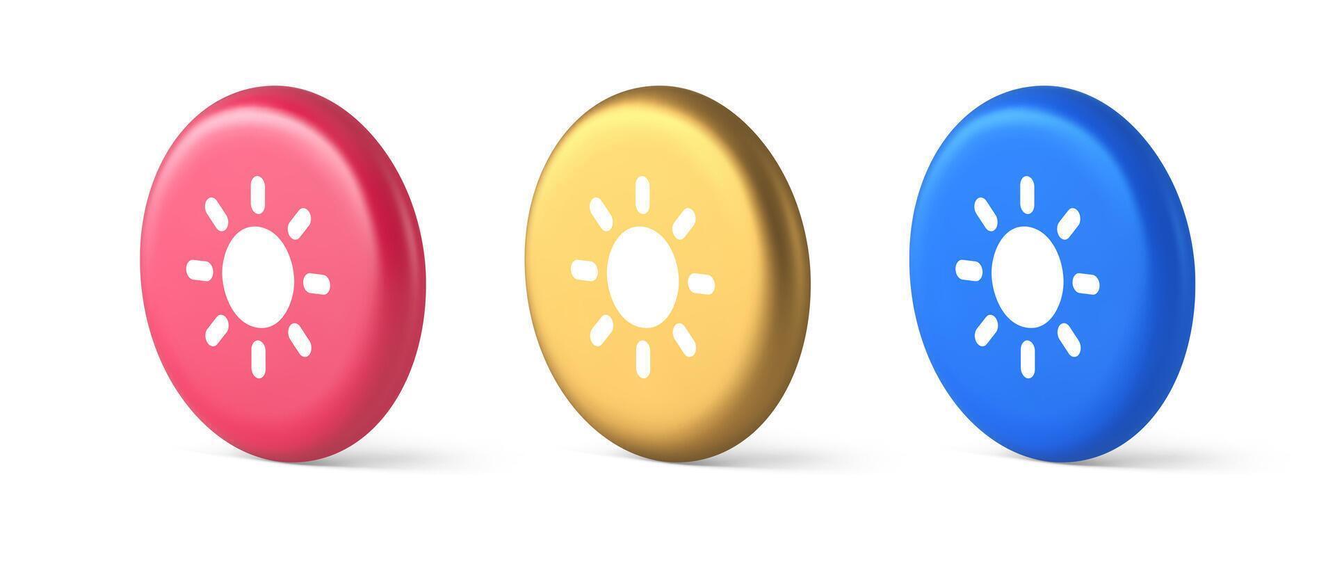 Brightness button sun light warm cold contrast digital interface 3d realistic isometric circle icon vector