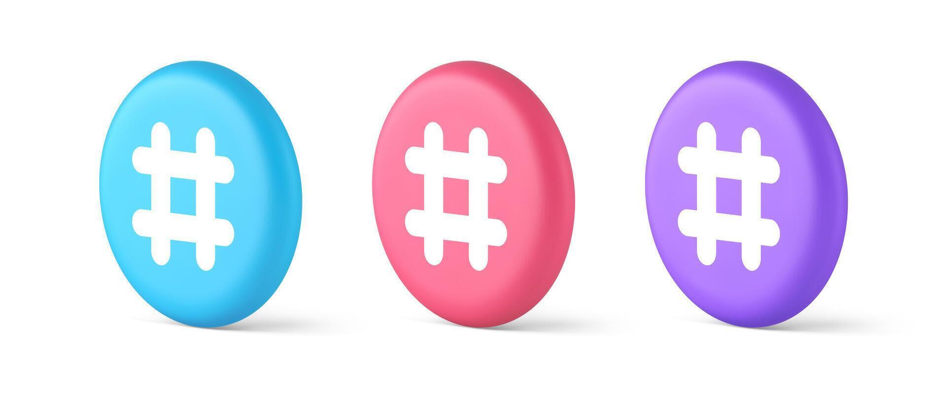 hashtag botón social red medios de comunicación comunicación símbolo Internet mensaje llave 3d isométrica circulo icono vector