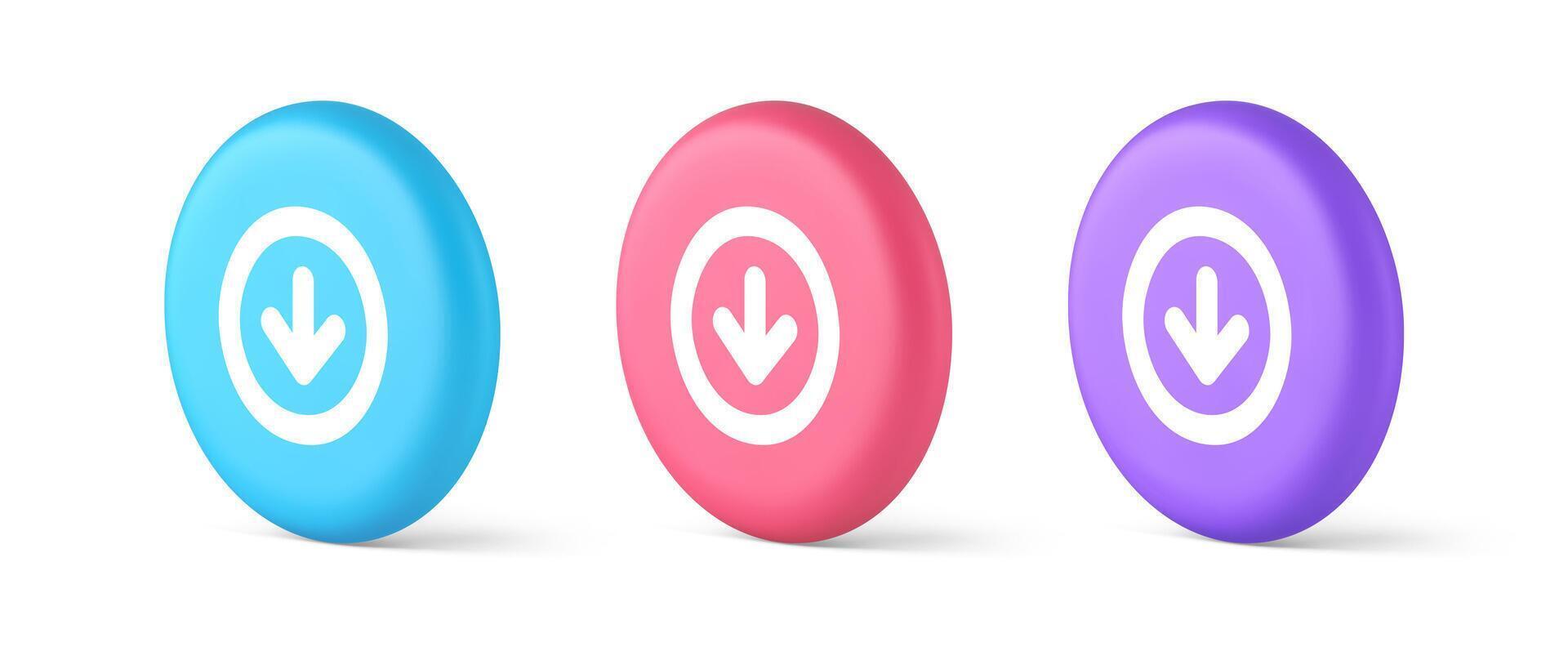 Down arrow circle frame button web interface pointer navigation app 3d realistic isometric circle icon vector