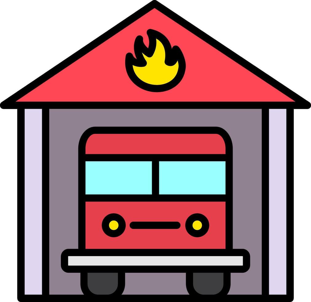 Fire Station Line Filled Icon vector