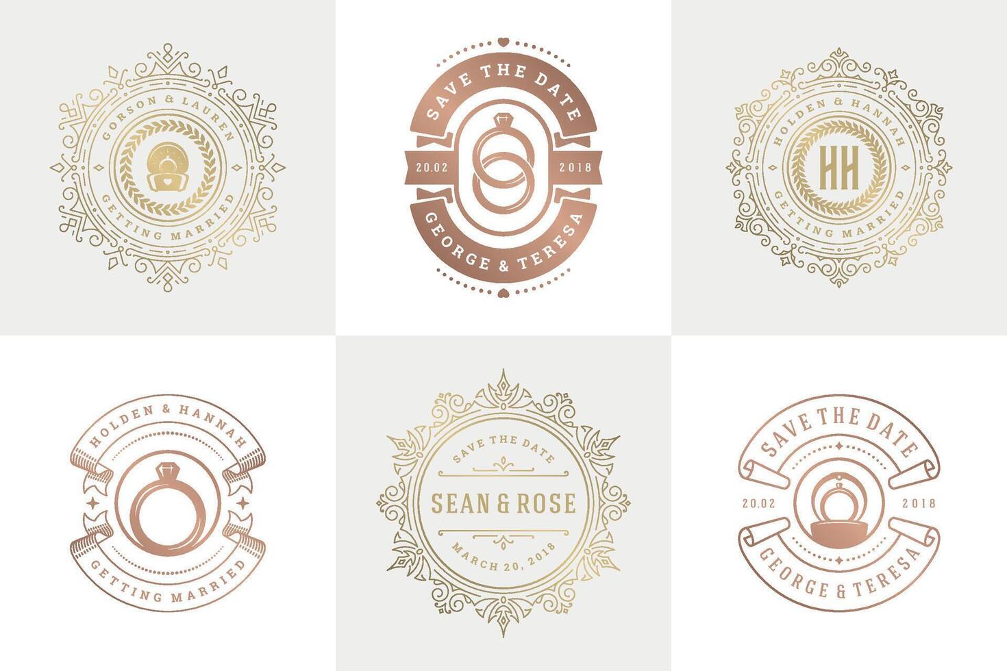 Wedding invitations save the date logos and badges elegant templates set vector