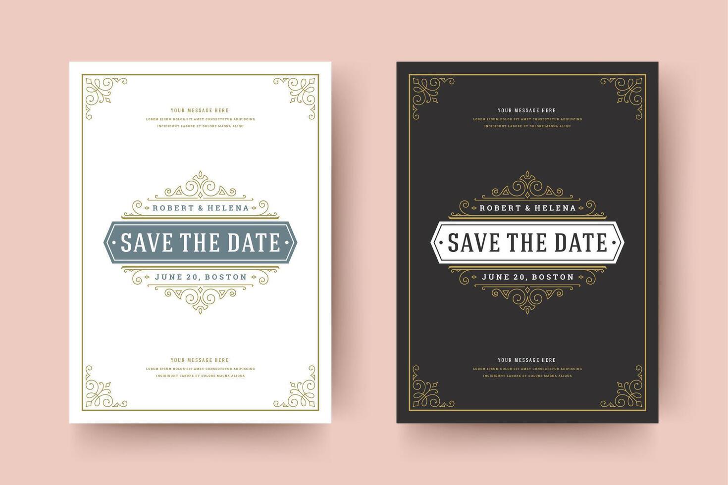 Wedding invitation save the date card typographic elegant template illustration. vector