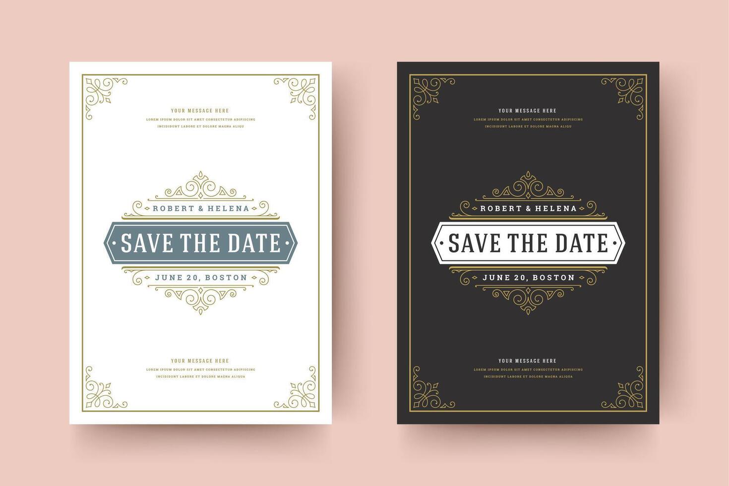 Wedding invitation save the date card typographic elegant template illustration. vector