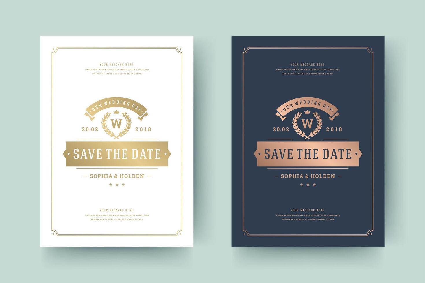 Wedding invitation save the date card typographic elegant template illustration. vector