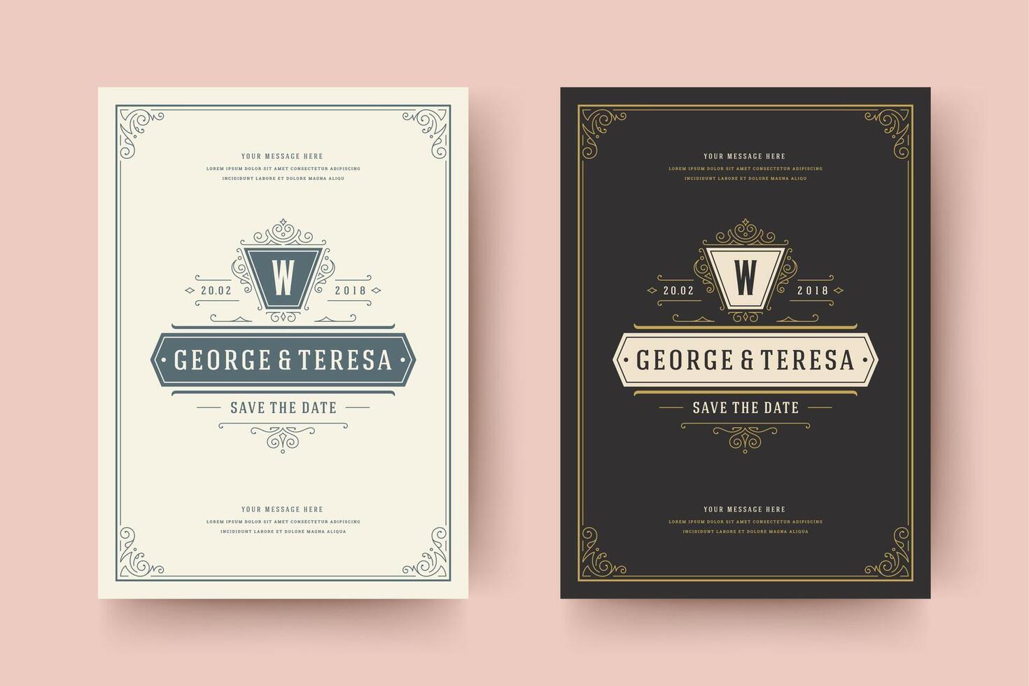 Wedding invitation save the date card typographic elegant template illustration. vector