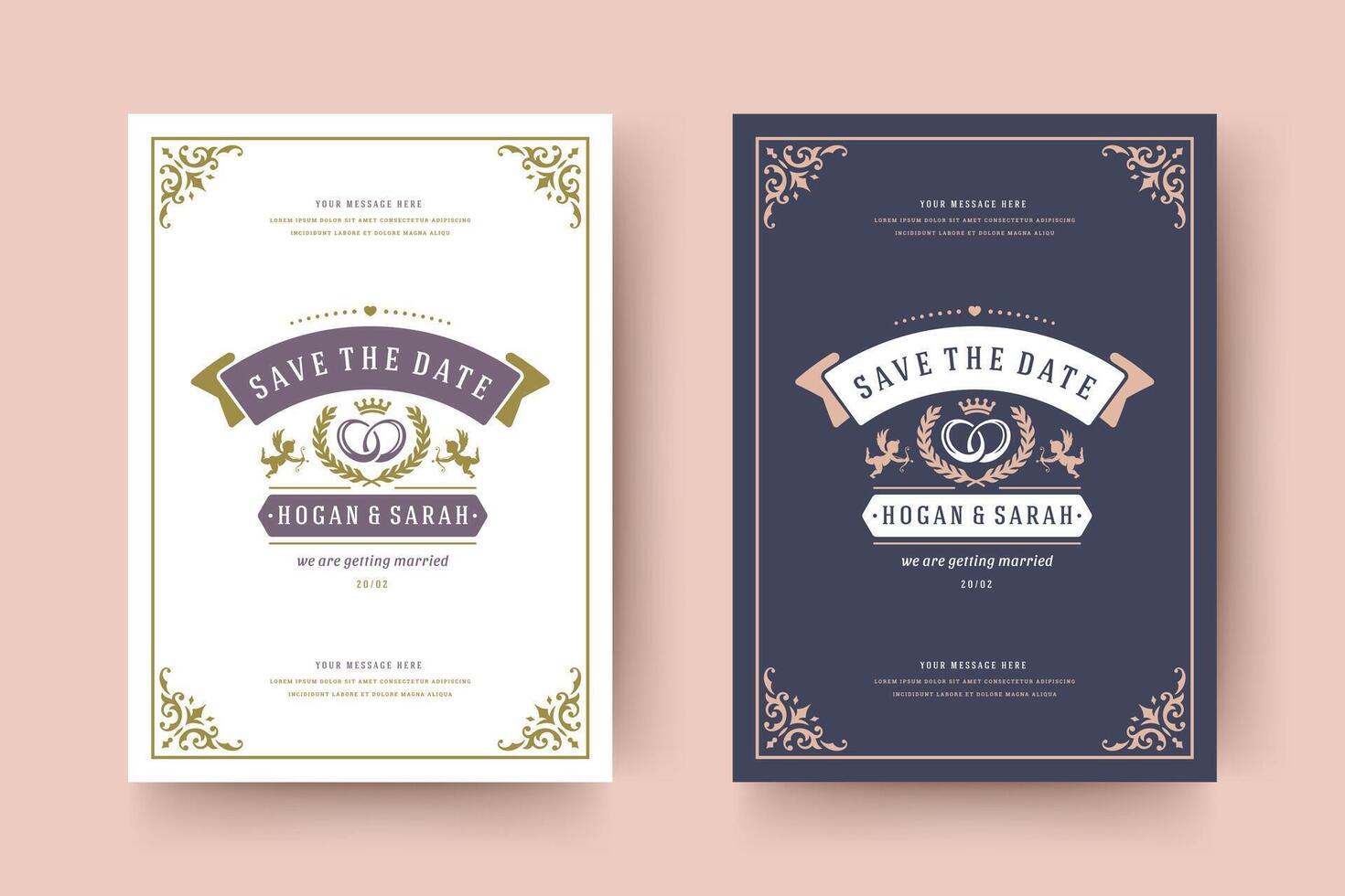 Wedding invitation save the date card typographic elegant template illustration. vector