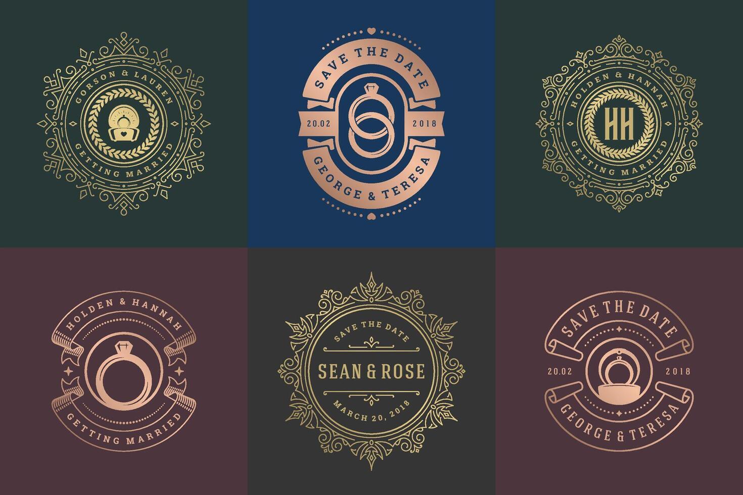 Wedding invitations save the date logos and badges elegant templates set vector
