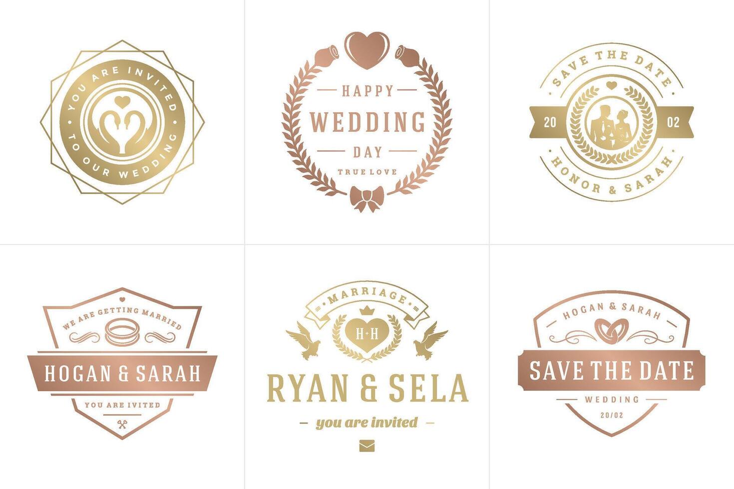 Wedding invitations save the date logos and badges elegant templates set vector