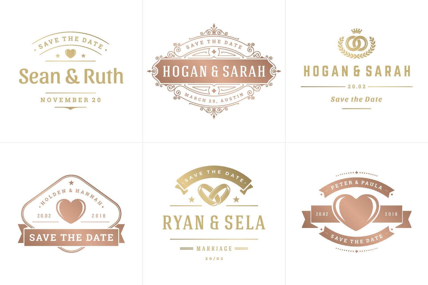 Wedding invitations save the date logos and badges elegant templates set vector