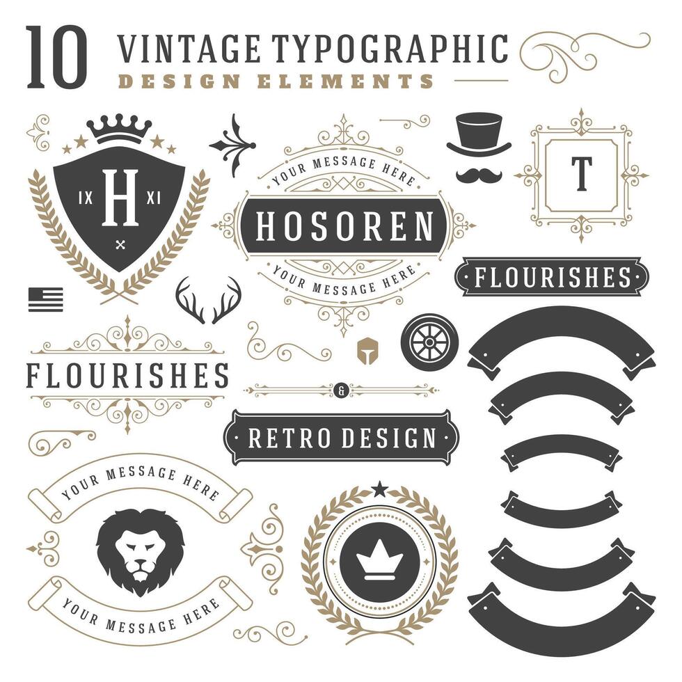 Vintage Design Elements. Arrows, Retro Typography, Labels, Ribbons, Logos symbols vector