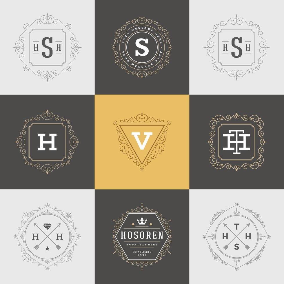 Set Luxury Logos template flourishes calligraphic elegant vector