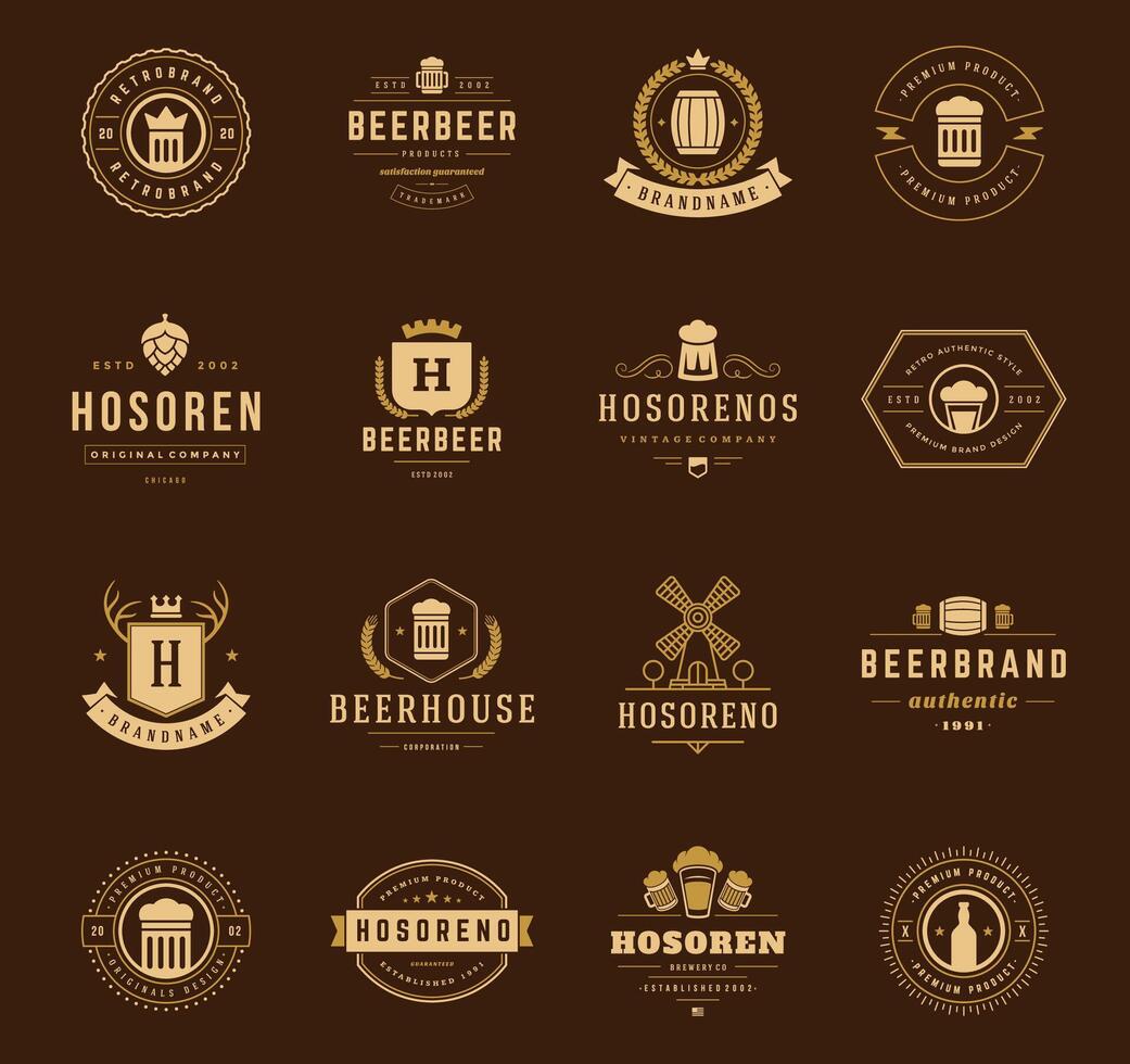 Clásico cerveza logos colocar. diseño elementos vector