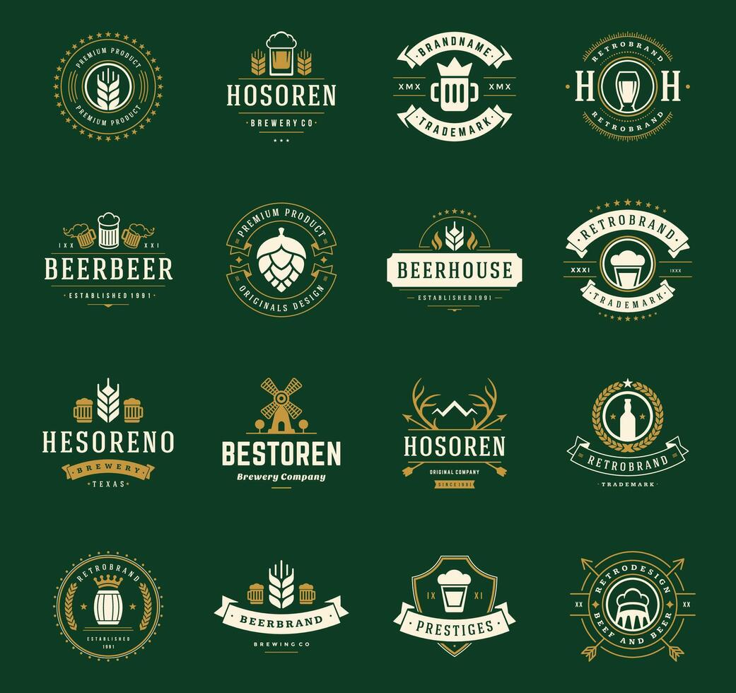 Set Beer Logos, Badges and Labels Vintage Style vector