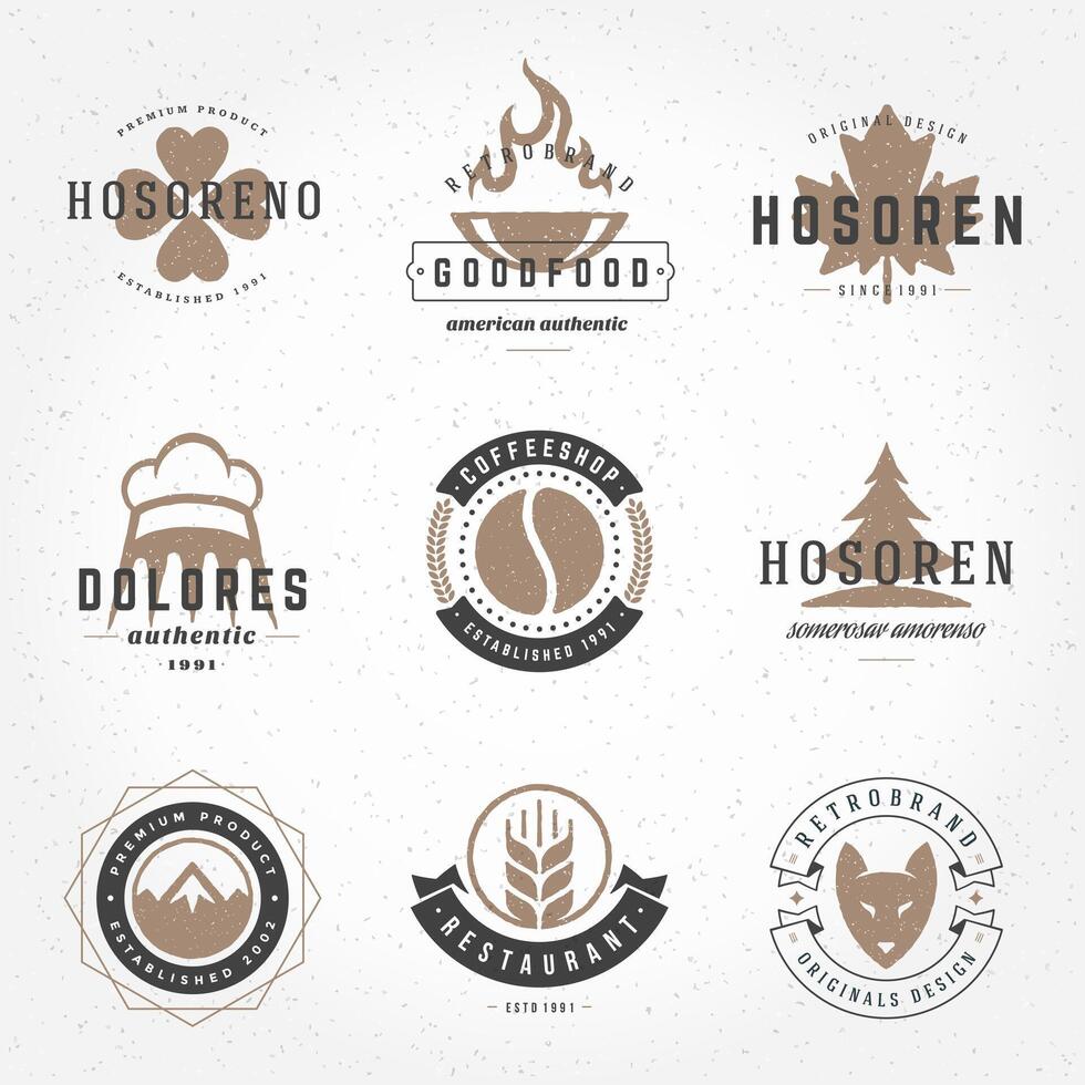 Retro Vintage Logotypes or insignias Hand drawn style set vector