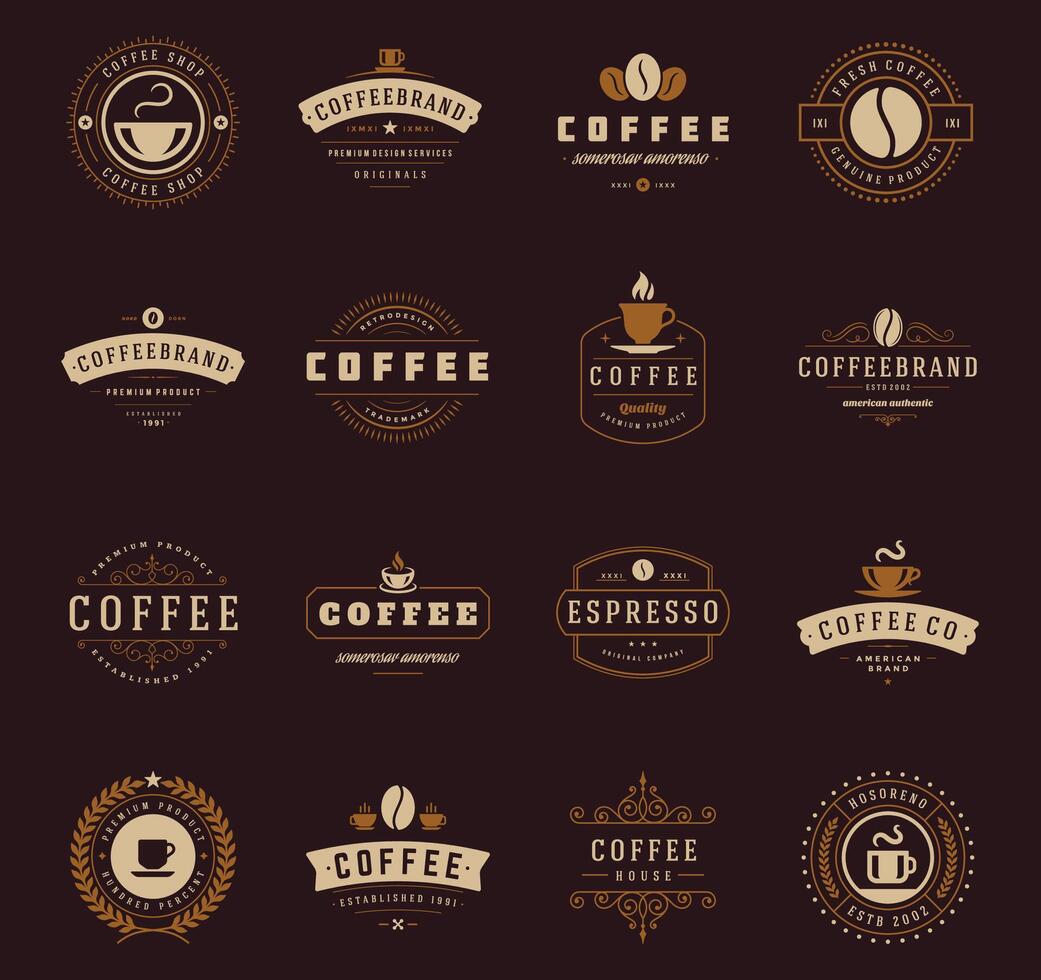 Coffee Shop Logos, Badges and Labels Design Elements set vector