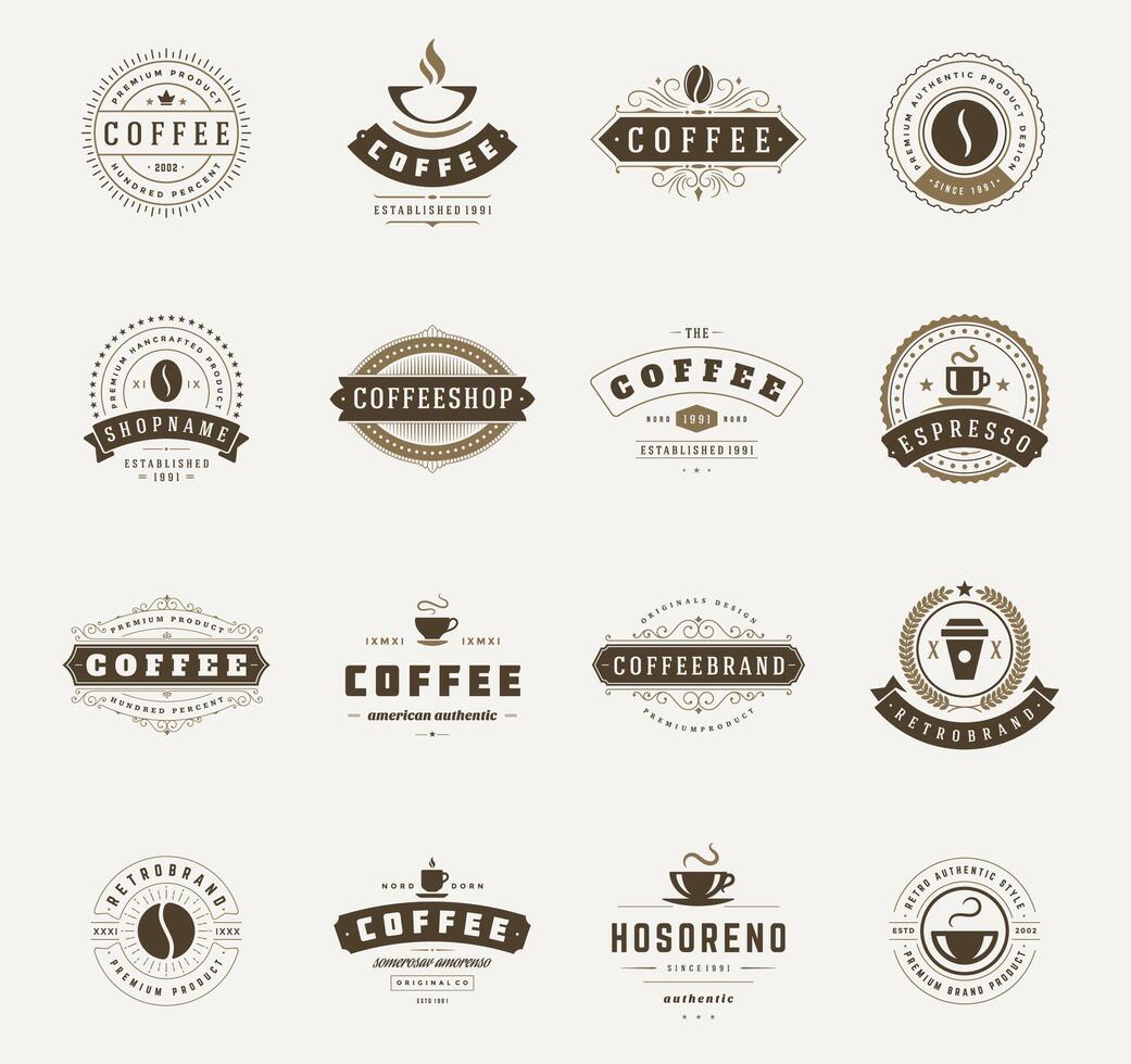 Coffee Shop Logos, Badges and Labels Design Elements set vector