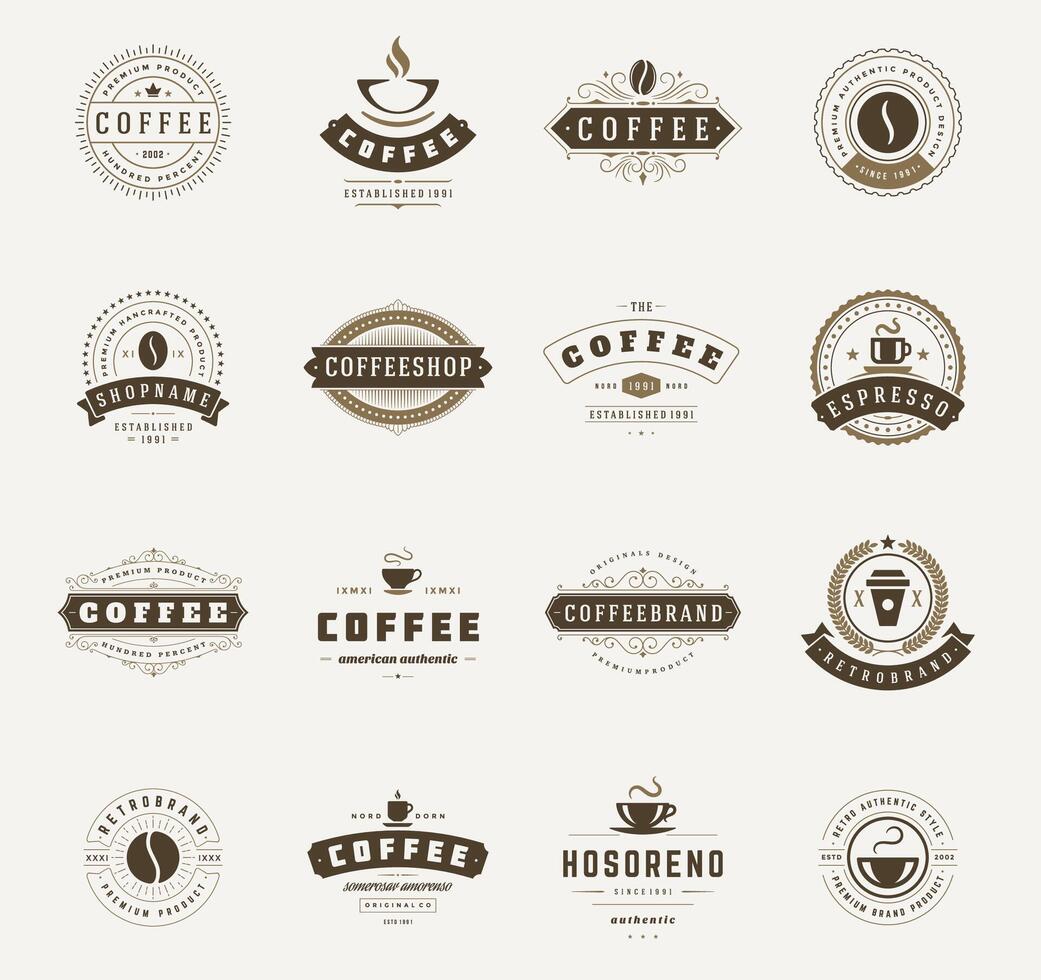 café tienda logotipos, insignias y etiquetas diseño elementos conjunto vector