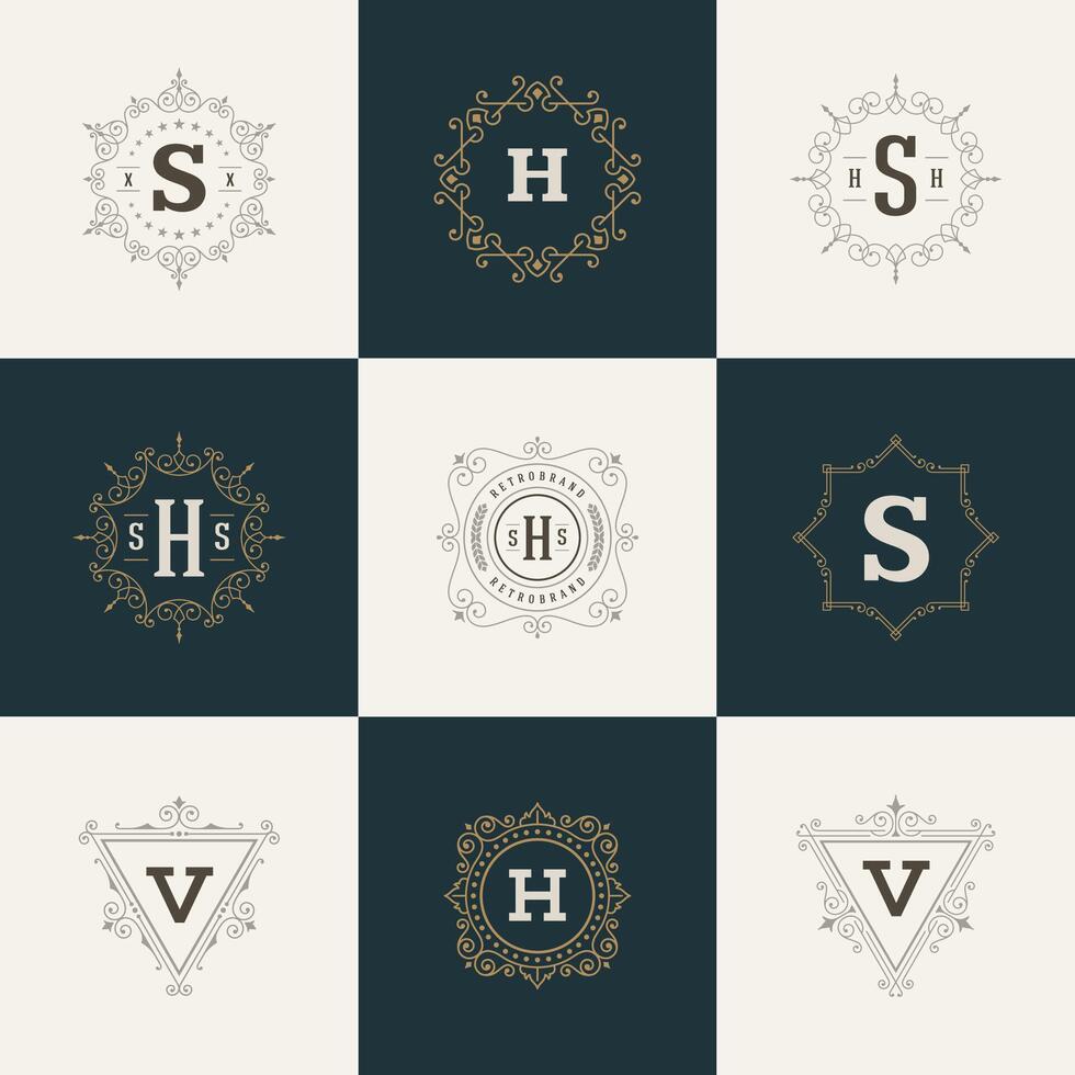 Set Luxury Logos template flourishes calligraphic elegant vector
