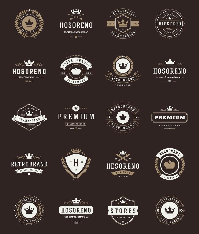 Retro Vintage Premium Quality Labels and Crowns set vector
