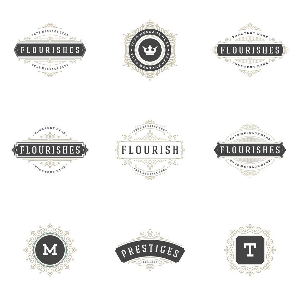 real logos diseño plantillas colocar, florecer caligráfico elegante ornamento líneas. vector