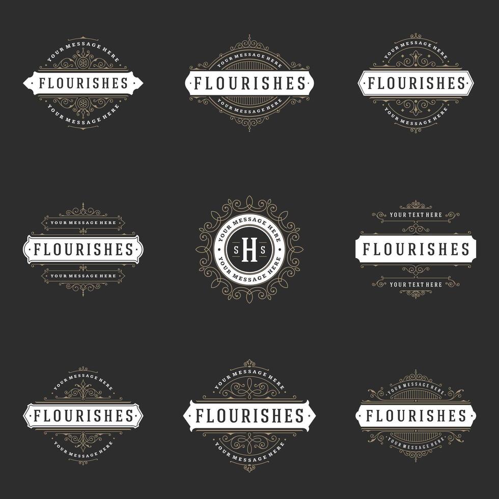 Royal Logos Design Templates Set, Flourish Calligraphic Elegant Ornament lines. vector
