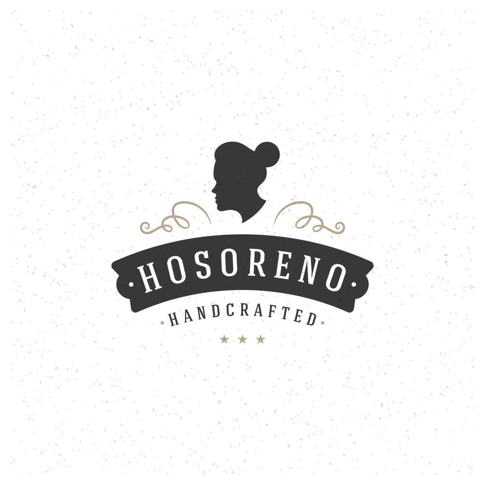 Woman Head Design Element in Vintage Style for Barber Shop Salon Logotype vector
