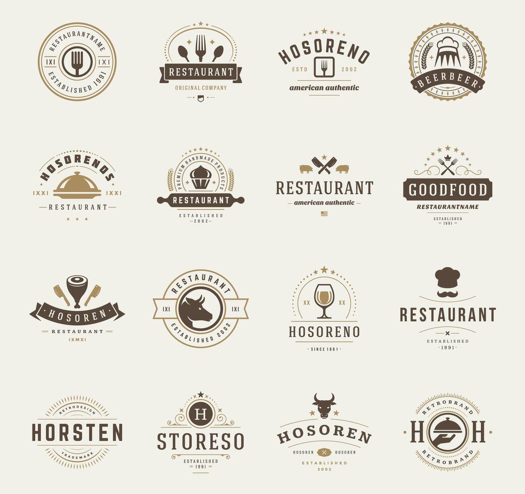 Clásico restaurante logos diseño plantillas conjunto vector