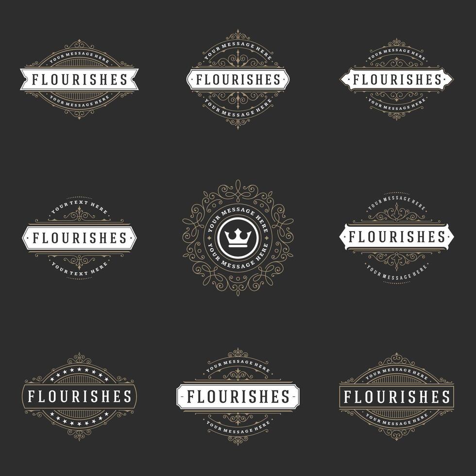 real logos diseño plantillas colocar, florecer caligráfico elegante ornamento líneas. vector