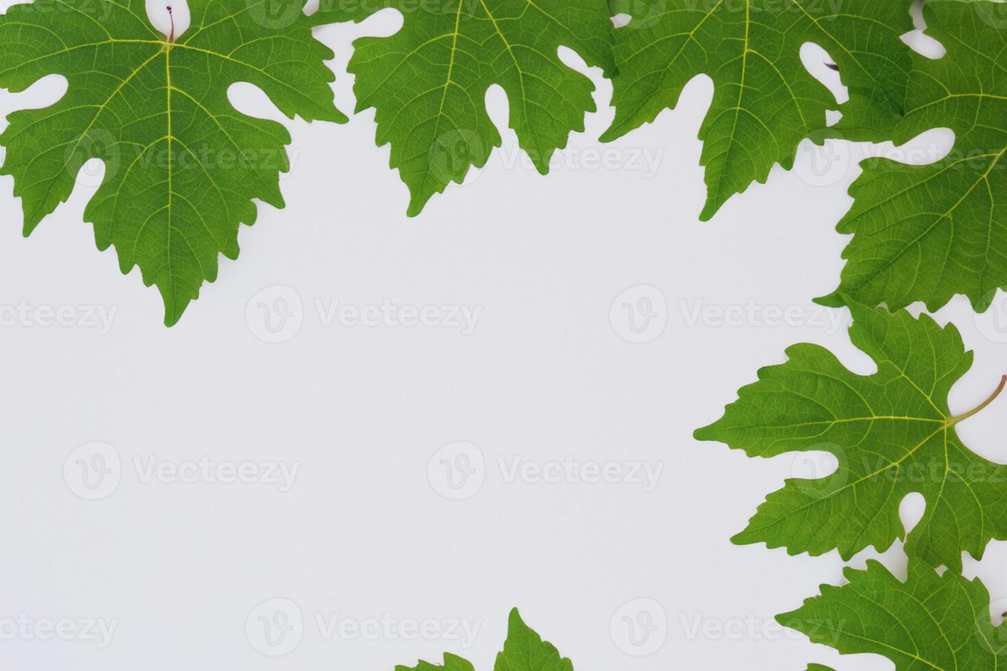 Leafy Elegance Grape Leaves Adorn White Paper Mockup, A Delicate Fusion of Nature's Charm on Display photo