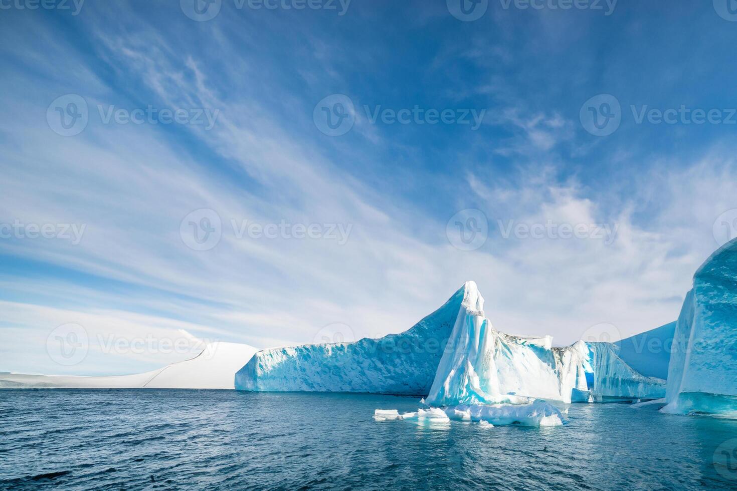 Majestic Ice Cliffs Crowned by a Cool Atmosphere, Framed by the Beautiful Sea and Sky, Conjuring a Harmonious Panorama of Nature's Icy Grandeur and Oceanic Splendor photo