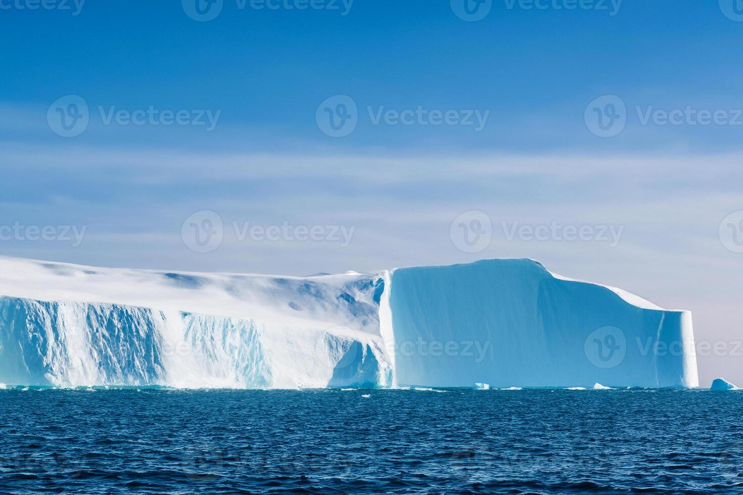 Majestic Ice Cliffs Crowned by a Cool Atmosphere, Framed by the Beautiful Sea and Sky, Conjuring a Harmonious Panorama of Nature's Icy Grandeur and Oceanic Splendor photo